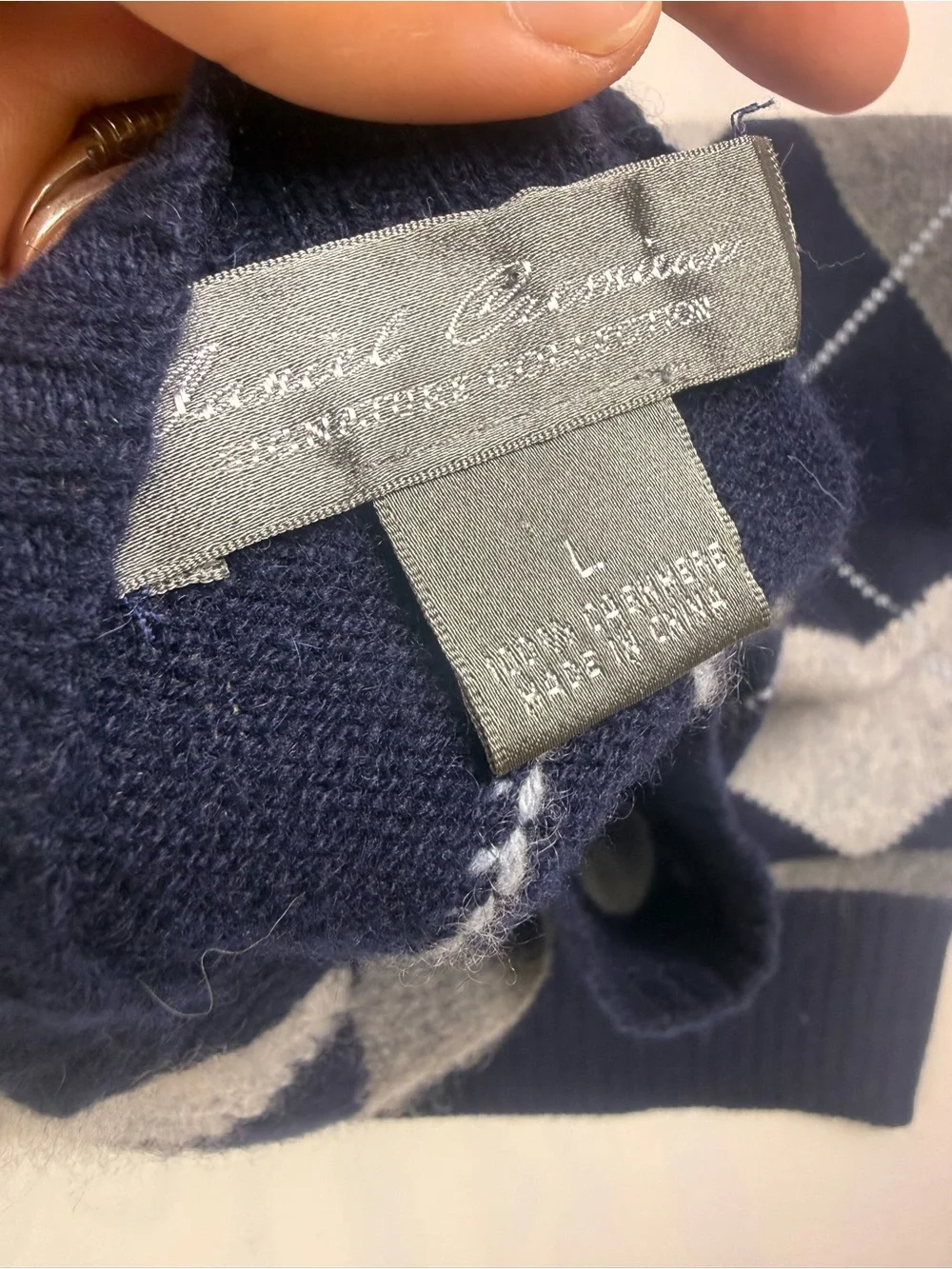 Daniel Cremieux 100% Cashmere Argyle Sweater Men's Large Blue Gray Crewneck